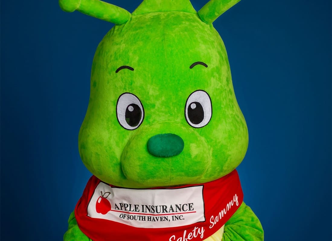 Safety Sammy - Green Caterpillar Mascot Safety Sammy of Apple Insurance of South Haven
